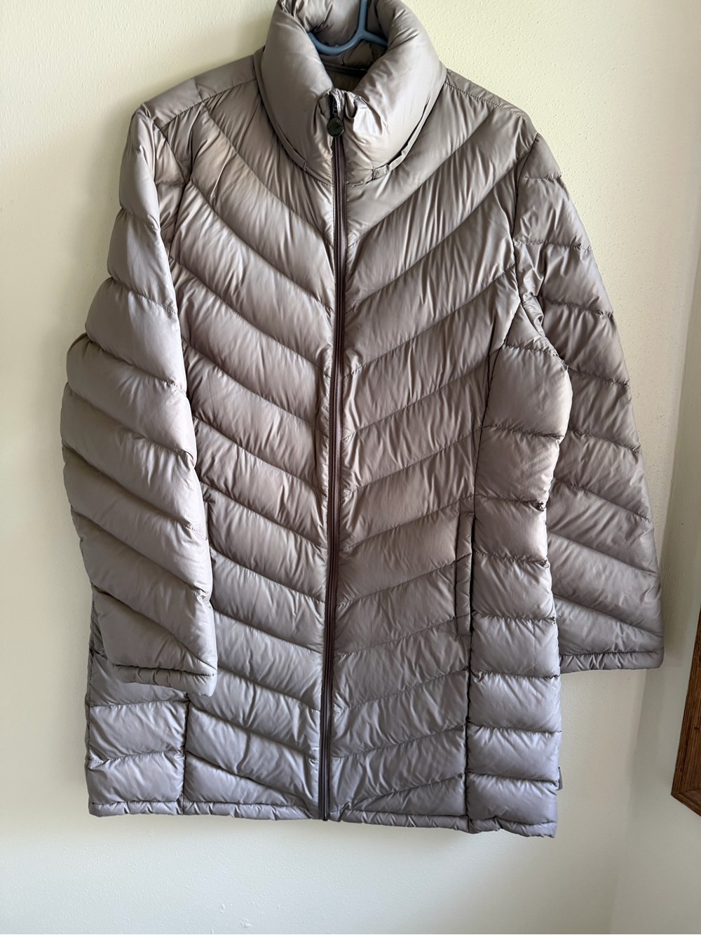 Women's Lightweight Quilted Down Long Puffer Coat - Taupe